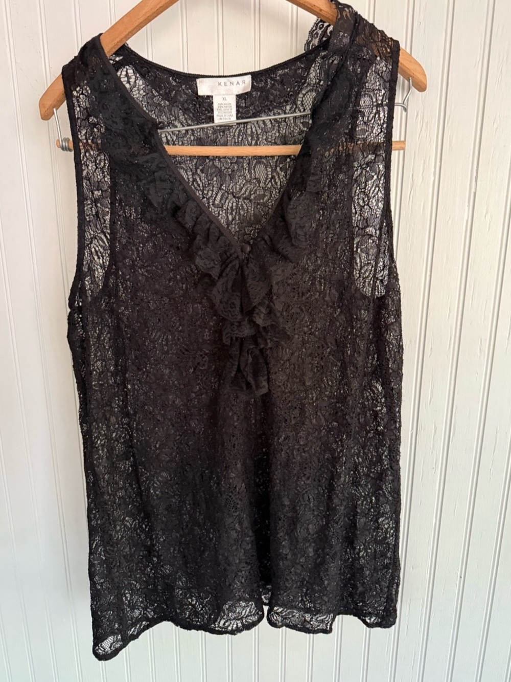 Kenar Black Lace Tank Top Ruffle Blouse Size XL Like New